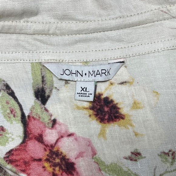 John Mark Wire Collar Tunic Multicolor Roll up Sleeve Women XL Artist 100% Linen - Picture 7 of 10